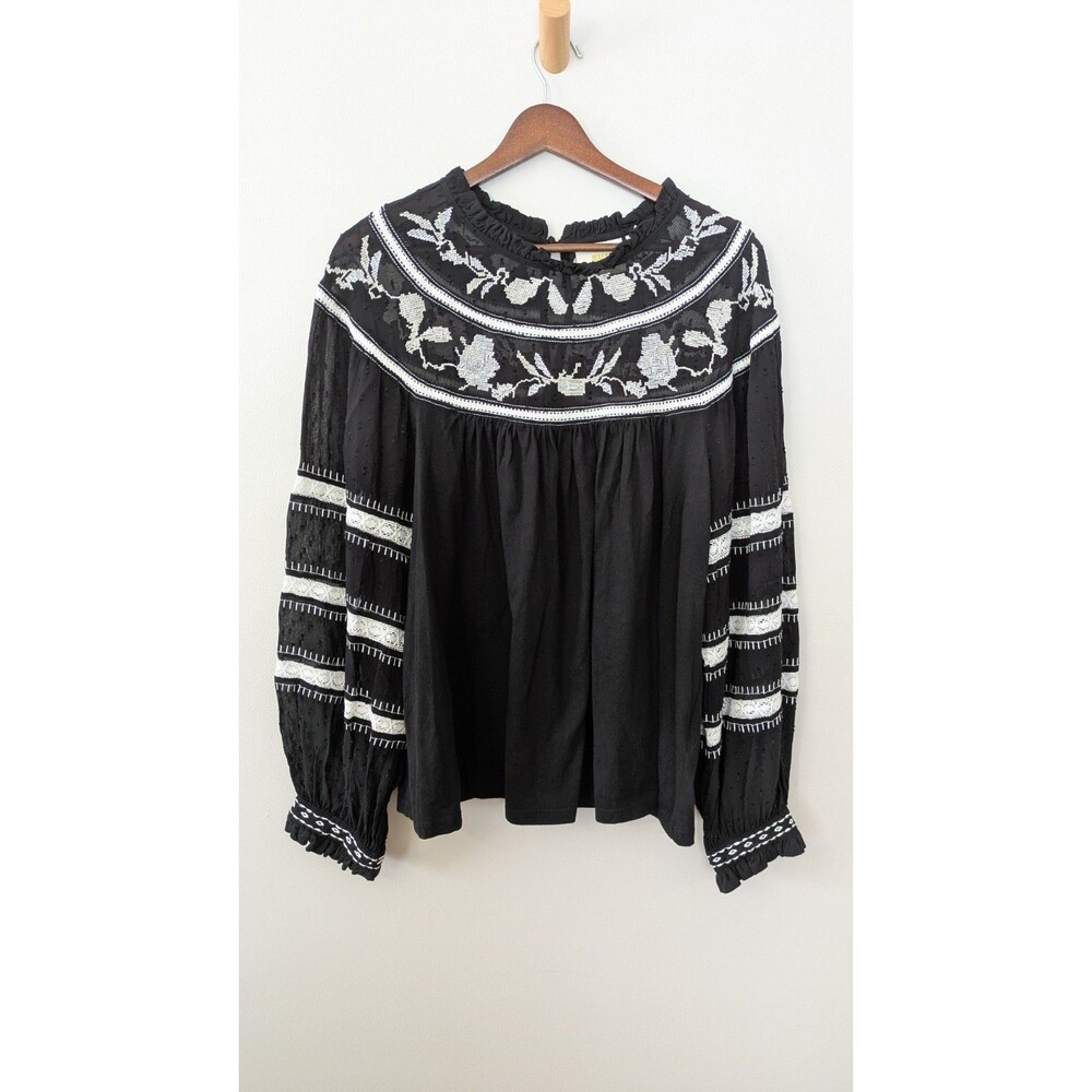 Maeve Embroidered Blouse Top Size M Sheer Lace Boho Peasant Victorian Whimsigoth